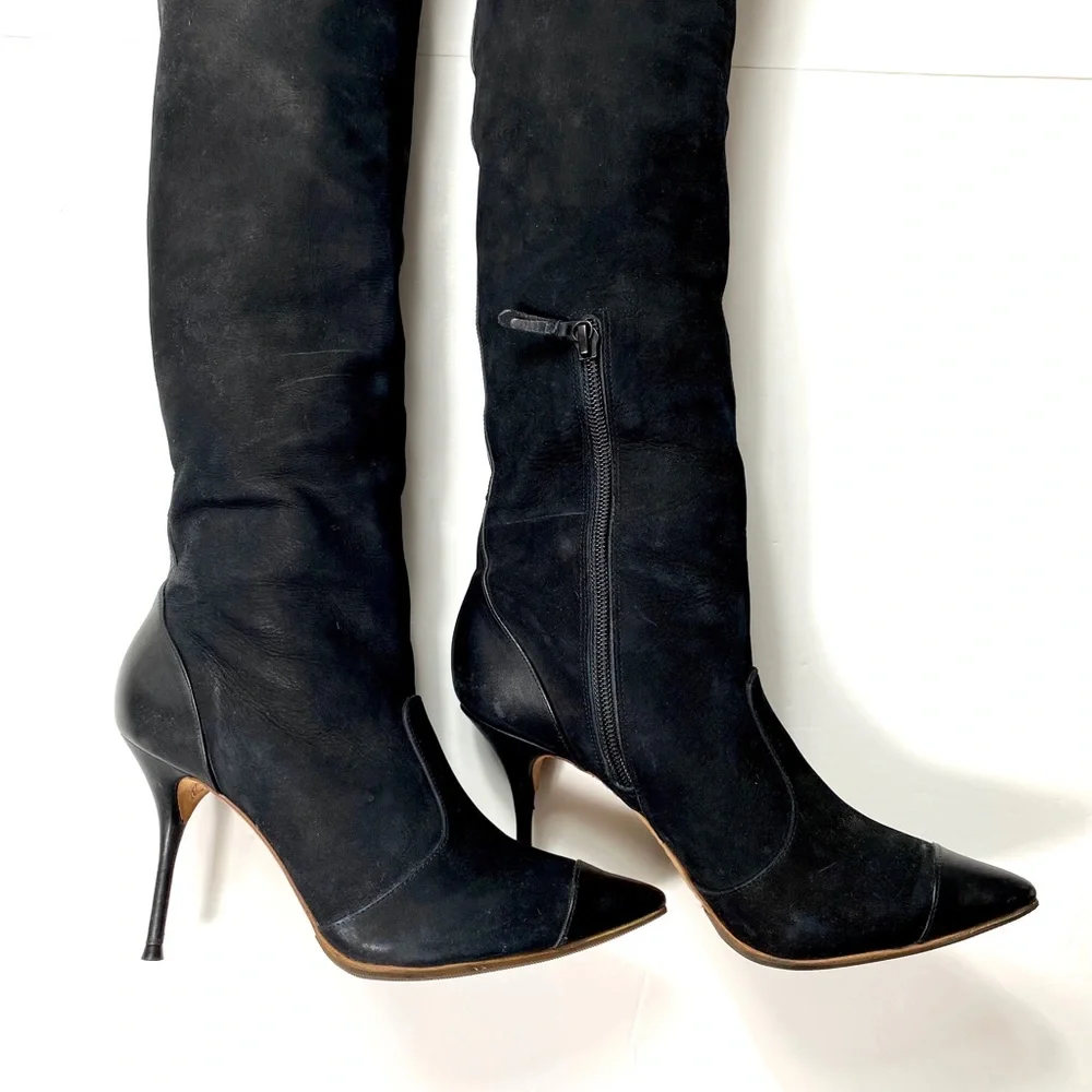 Sophia Webster Hallie Nubuck Leather Over the Knee Heel Boot in Black - Picture 5 of 16